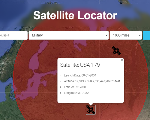 Satellite Locator Application screenshot